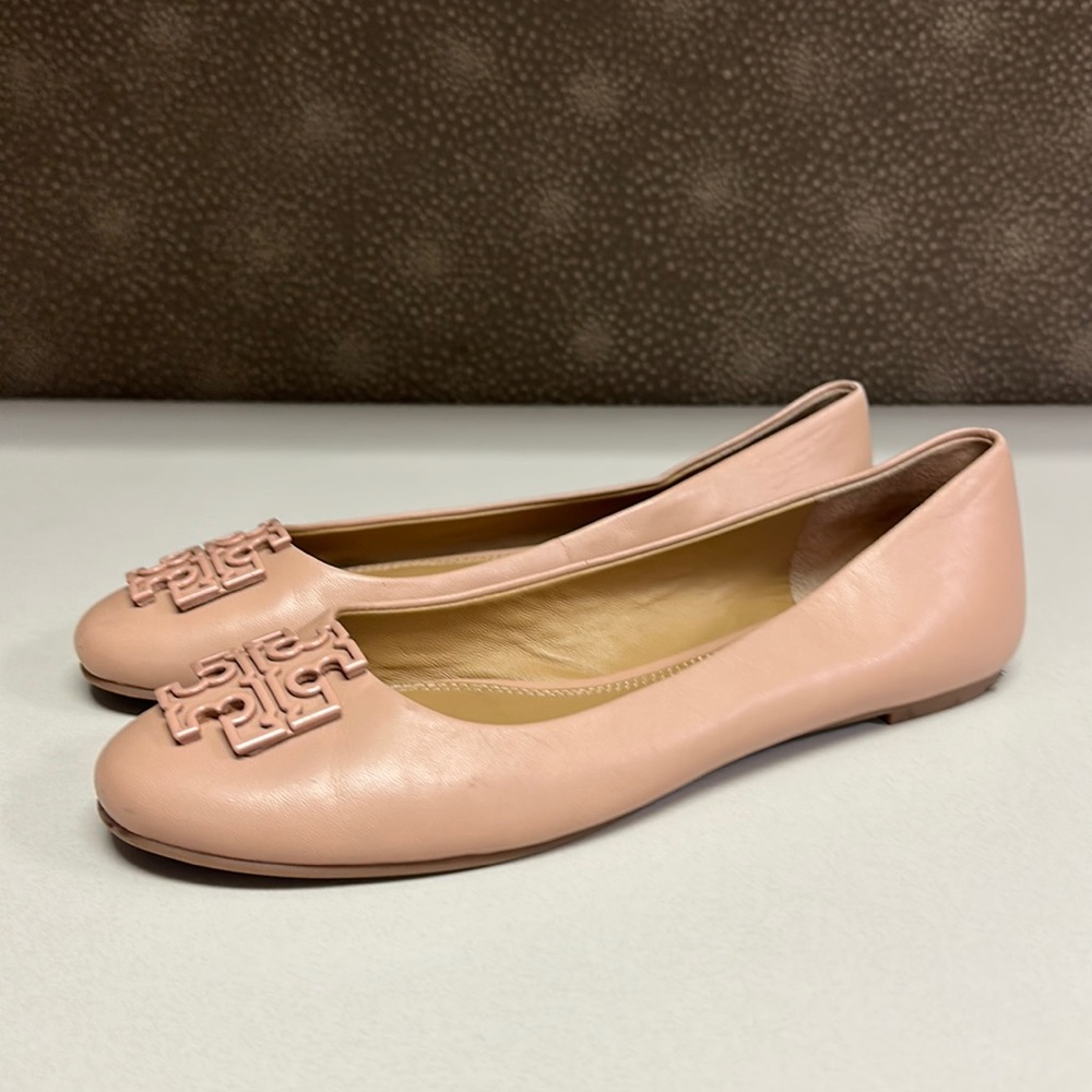 🔥🔥🔥Tory Burch Melinda Pink Nude Leather Ballet Flats